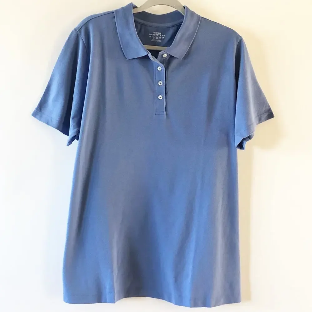Lands End Womens Top Size 1X Blue Polo Top Short Sleeve Pique Cotton NEW! - Picture 2 of 4